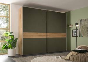 Armadio con ante scorrevoli Davey Verde scuro / Effetto rovere