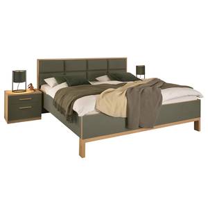 Bed met nachtkastjes Davey donkergroen/eikenhouten look