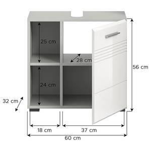 Waschbeckenunterschrank Cropp Fächer Hochglanz Weiß / Grau
