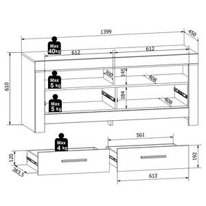 Woonwand met verlichting Pegnat 4-delig wit - Eikenhoutlook Artisan