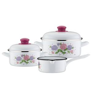 Pannenset Hortensie staal - wit/roze - 5-delige set