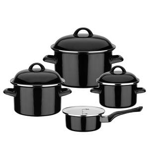 Set kookpannen Black & White 7-delig staal - zwart/wit