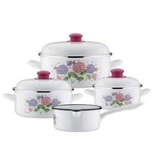 Pannenset Hortensie staal - wit/roze - 7-delige set