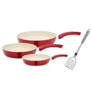 Pfannen-Set Ceramica Aluminium - Rot / Beige - inkl. Pfannenwender - 4-teilig