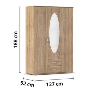 Drehtürenschrank Twin mit Spiegel oval Eiche Sonoma Dekor - Breite: 127 cm