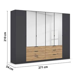 Drehtürenschrank Davoa mit Spiegel Graumetallic / Eiche Artisan Dekor - Breite: 271 cm