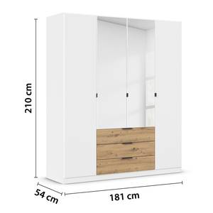 Drehtürenschrank Davoa mit Spiegel Alpinweiß / Eiche Artisan Dekor - Breite: 181 cm