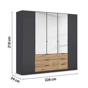 Drehtürenschrank Davoa mit Spiegel Graumetallic / Eiche Artisan Dekor - Breite: 226 cm