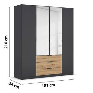 Drehtürenschrank Davoa mit Spiegel Graumetallic / Eiche Artisan Dekor - Breite: 181 cm