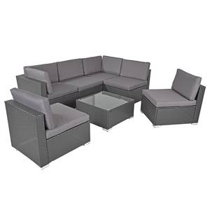 Loungeset Sansibar 7-teilig Polyrattan / Stahl - Schwarz / Hellgrau