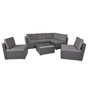 Loungeset Sansibar 7-teilig Polyrattan / Stahl - Schwarz / Hellgrau