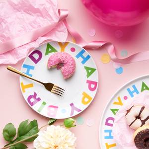 Bord HAPPY BIRTHDAY set van 6 porselein - meerdere kleuren