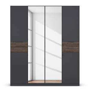 Drehtürenschrank Ticao Spiegel&Softclose Grau / Eiche Dunkel Dekor - Breite: 181 cm