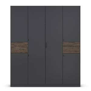 Drehtürenschrank Ticao mit Softclose Grau / Eiche Dunkel Dekor - Breite: 181 cm