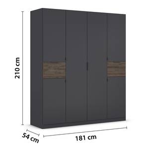 Drehtürenschrank Ticao mit Softclose Grau / Eiche Dunkel Dekor - Breite: 181 cm