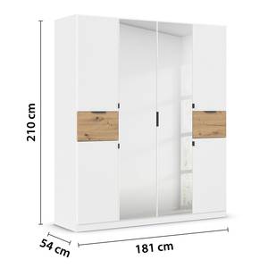 Drehtürenschrank Ticao Spiegel&Softclose Alpinweiß / Eiche Artisan Dekor - Breite: 181 cm