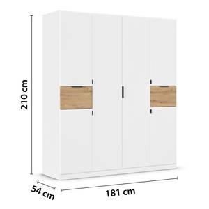 Drehtürenschrank Ticao mit Softclose Alpinweiß / Eiche Artisan Dekor - Breite: 181 cm