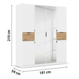 Drehtürenschrank Ticao mit Spiegel Alpinweiß / Eiche Artisan Dekor - Breite: 181 cm