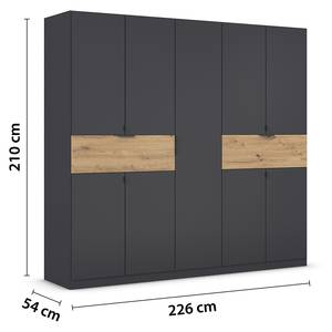 Drehtürenschrank Ticao Graumetallic / Eiche Artisan Dekor - Breite: 226 cm