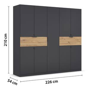 Drehtürenschrank Ticao mit Softclose Graumetallic / Eiche Artisan Dekor - Breite: 226 cm