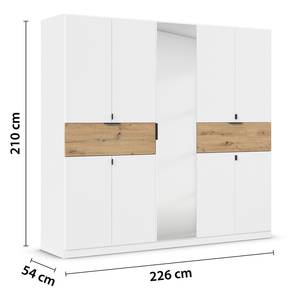 Drehtürenschrank Ticao mit Spiegel Alpinweiß / Eiche Artisan Dekor - Breite: 226 cm