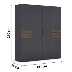 Drehtürenschrank Ticao Grau / Eiche Dunkel Dekor - Breite: 181 cm