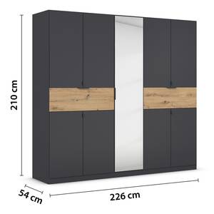 Drehtürenschrank Ticao mit Spiegel Graumetallic / Eiche Artisan Dekor - Breite: 226 cm