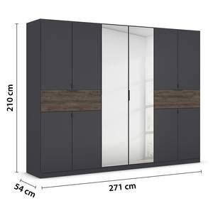 Drehtürenschrank Ticao mit Spiegel Grau / Eiche Dunkel Dekor - Breite: 271 cm