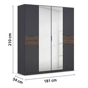 Drehtürenschrank Ticao mit Spiegel Grau / Eiche Dunkel Dekor - Breite: 181 cm