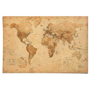 Poster Wereldkaart Sepia papier - beige - 61 x 91,5 cm