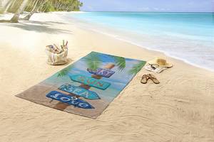 Strandtuch Happy Place Polysamt - Blau - 100 x 180 cm