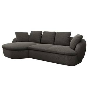 Hoekbank APELLO met chaise longue Geweven stof Mava: Antracietkleurig / Zwart / Wit gemêleerd - Breedte: 276 cm - Longchair vooraanzicht links