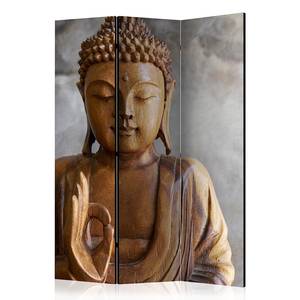 Paravent Buddha 1-seitig Vlies auf Massivholz - Grau - 135 x 172 cm