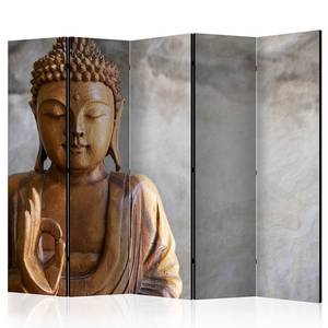 Paravent Buddha 1-seitig Vlies auf Massivholz - Grau - 225 x 172 cm