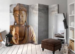 Paravent Buddha 1-seitig Vlies auf Massivholz - Grau - 225 x 172 cm