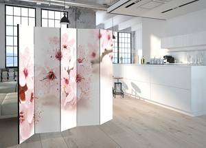 Paravent Cherry Blossom Akustik Vlies auf Massivholz - Creme - 225 x 172 cm