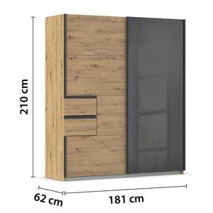 Schwebetürenschrank Luzia mit Glastür Eiche Artisan Dekor - Breite: 181 cm