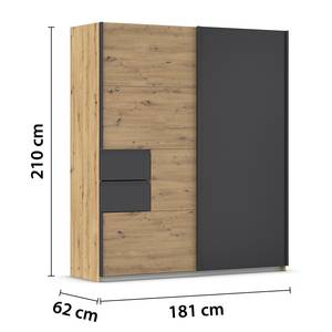 Schwebetürenschrank Luzia Extra Eiche Artisan Dekor / Graumetallic - Breite: 181 cm