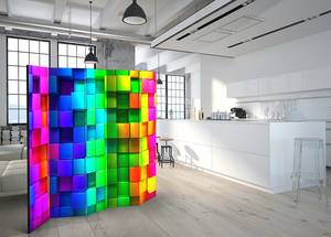 Paravent Colourful Cubes acoustique Intissé sur bois massif - Multicolore