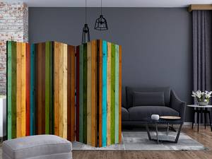 Paravent Wooden Rainbow 1 côté Intissé sur bois massif - Multicolore - 225 x 172 cm