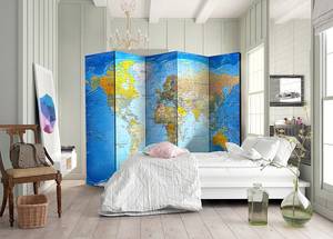 Paravento World Classic Map 1 lato Tessuto non tessuto su legno massello - Multicolore