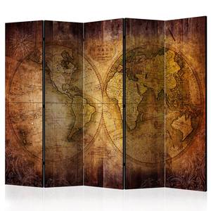 Paravent World Map Old 1-seitig Vlies auf Massivholz - Braun