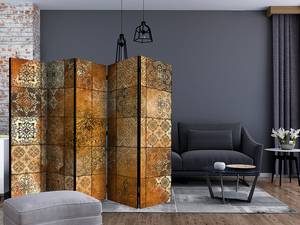 Kamerscherm Old Tiles 1-zijdig vlies op massief hout - goudkleurig - 225 x 172 cm