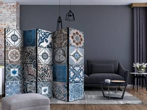 Kamerscherm Blue Arabesque Acoustic vlies op massief hout - blauw