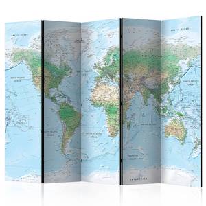 Paravento World Map1 lato Tessuto non tessuto su legno massello - Blu chiaro