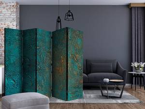 Kamerscherm Azure Mirror 1-zijdig vlies op massief hout - turquoise/goudkleurig - 225 x 172 cm