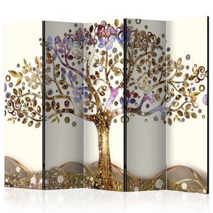 Paravent Golden Tree Akustik Vlies auf Massivholz - Weiß / Gold - 225 x 172 cm