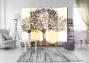 Kamerscherm Golden Tree Acoustic vlies op massief hout - wit/goudkleurig - 225 x 172 cm