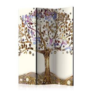 Kamerscherm Golden Tree 1-zijdig vlies op massief hout - wit/goudkleurig - 135 x 172 cm