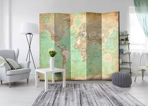 Kamerscherm Turquoise World Map Acoustic vlies op massief hout - turquoise